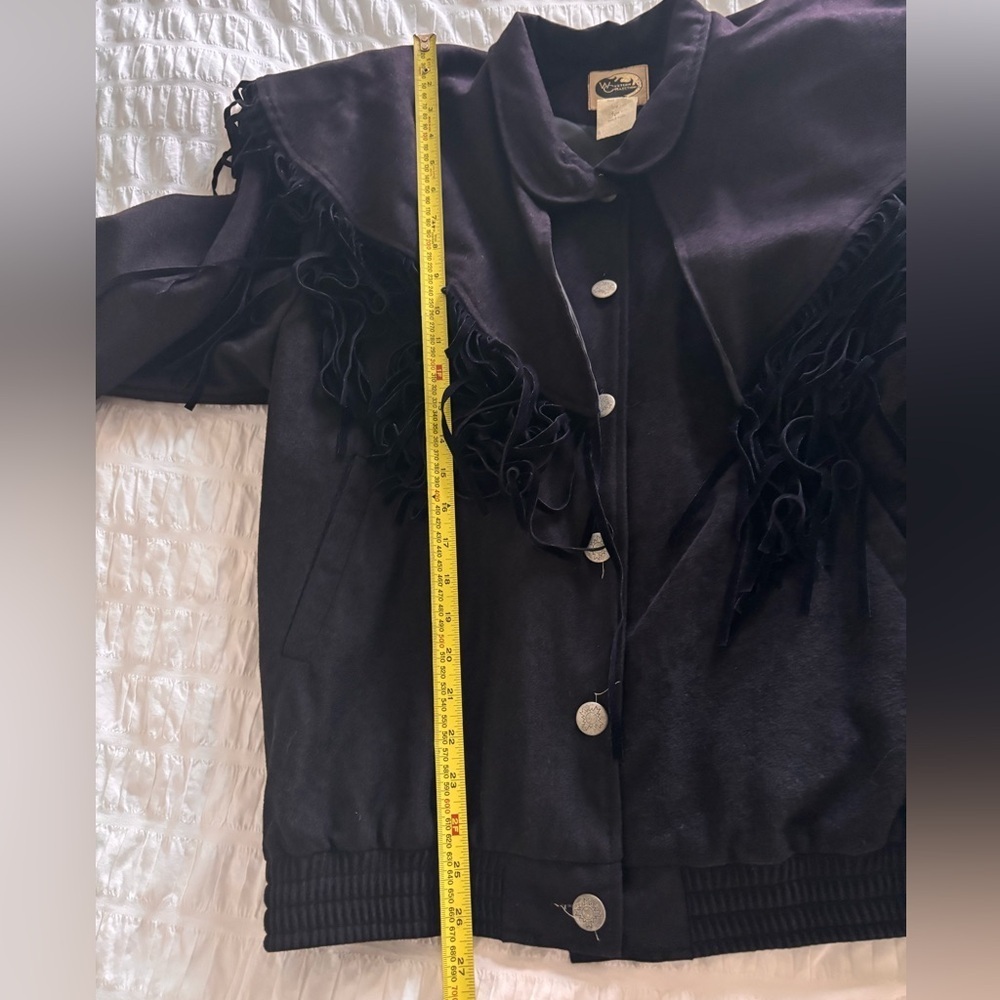 Vintage Black Fringe Western Button-Up Jacket with Embroidery Made in USA - Picture 12 of 12